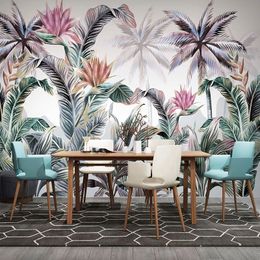Custom Mural Wallpaper 3D Hand-painted Tropical Plants Leaf Wall Painting Living Room TV Bedroom Background Wall Decor Frescoes