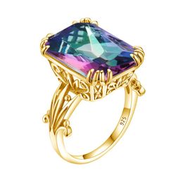 14K Gold Rainbow Mystic Topaz Ring 925 Sterling Silver Rings For Women Gemstones Square Wedding Party Silver 925 Jewellery Ringe