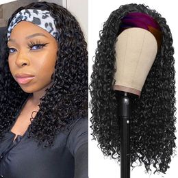 Headband Wig Kinky Curly Full Machine hair Made Wigs Synthetic Hair Wigs For Black Women Curly Hair Daily Wig With Headband