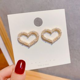 s1962 fashion Jewellery s925 silver post earrings faux pearls beads heart stud earrings