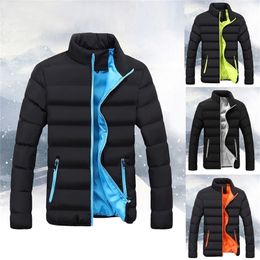 New Men Jacket Winter Jacket Men Warm Solid Colour Slim Fit Thick Bubble Coat Casual Stand-Collar Cotton Jacket Outerwear 201225