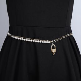 Luxury new womens females girls ladies stamped body belts waist chain band girdle sexy fashion punk pearls leather pendant logo mini bag buckle accessories