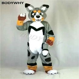 Mascot CostumesLuxury Grey Long Fur Husky Fox Dog Fursuit Mascot Costume Dress Party Furry Carnival Halloween Xmas Easter Ad Clothes