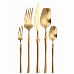 Stainless Steel Gold Cutlery Sets Tableware Dinnerware Matte Kitchen Knives Forks Spoons Flatware Silverware Wedding 211229