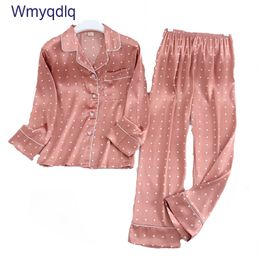 Wmyqdlq Pyjamas Spring And Autumn Ice Pyjama Sets Silk Home Wear Women's Long Sleeve Simple Thin Female Pajamas Suits Women 201113