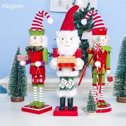 Merry Christmas Decor Kids Dolls 40cm Wooden Nutcracker Soldier/Santa Claus/Snowman/ Doll Ornaments Figurines Christmas Gift Toy 201128