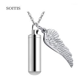 urn with angel NZ - Pendant Necklaces SOITIS Silver Color Angel Wing Decorative Keepsake Gift Clyinder Vial Cremation Urn Necklace Perfume Bottle For Women