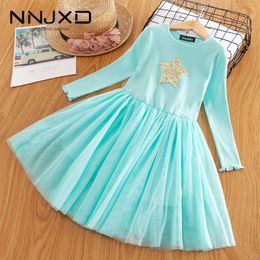 Baby Girls Long Sleeves Dress Sequins Star Party Princess Dress Children's Casual Clothing Winter Daily Clothes Vestido Infantil 201202