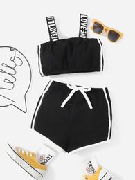 Baby Letter Taped Cami Top and Track Shorts Set SHE