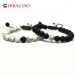 Charm Bracelets IRBACOO 2021 Fashion Couple Bracelet Yin Yang Stone With Leather Cord Macrame For Men Jewellery Gift Pulsera Amante1