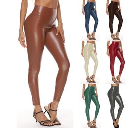 Multicolor Plus Size Women Leggings Winter Autumn High Waist Leather PU Brown Pants Sexy Oversize Female Seamless 211221