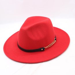 Wide Brim Hats Fashion TOP Elegant Solid Felt Fedora Hat For Women Band Flat Jazz Stylish Trilby Panama Caps Bucket