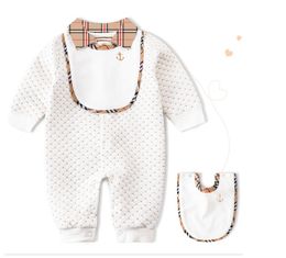 Great Quality Newborn Baby Plaid Rompers With Bibs Spring Autumn Long Sleeve Onesies For Boys And Girls Turn-Down Collar Jumpsuits Infant Clothes 0-12 Months