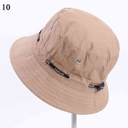 2022 Summer Solid Bucket Hats For Mens Fisherman Hats With Wide Brim Sun Fishing Bucket Hat Breathable Mesh Polyester Sun Hat G220311