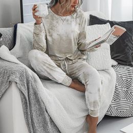 Litthing Leopard Print Two Piece Sets Pyjama Women Tracksuits Pants Long Sleepwear Suit Home Female