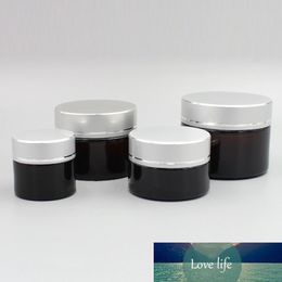 12PC 10g 20g 30g 50g Empty Cosmetic Containers Brown Glass Container Lip Balm Glass Pot Can Silver Gold Black Screw Cap