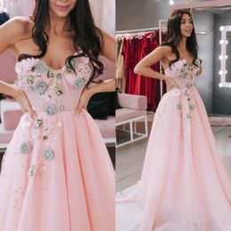 Pink Colour With Hand Made Flowers Prom Dress New Arrival A Line Sweetheart Party Special Occasion Gown Custom Made