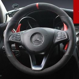 For Benz C Class C260L Custom Made Anti Slip DIY Hand Sewing Steering Wheel Cover Black Top leather Anti-slip fit all season car accessories