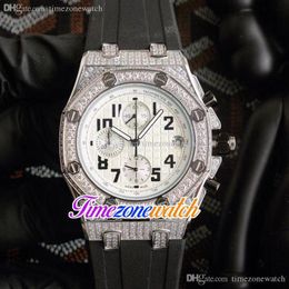 Cheap New 44mm Mens Watch Quartz Chronograph Steel Diamond Case White/Black Texture Dail Black Rubber Watches Timezonewatch E164a1
