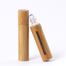 10ml Natural Bamboo Refillable Empty Essential Oil Perfume Fragrance Scent Steel Roller Ball Bottle with window LX3488