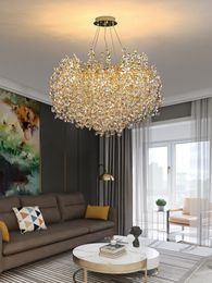 American Crystal Branches Pendant Lamps European Modern Romantic Golden Pendant Lights Fixture LED Luxurious Hanging Lamp Home Indoor Lighting Diameter120cm