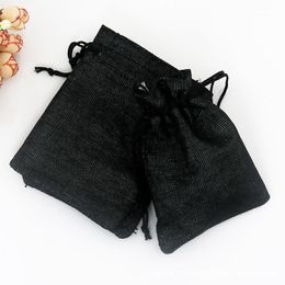 Gift Wrap 100pcs 7x9cm Black Color Handmade Cotton Drawstring Burlap Wedding Party Christmas Packaging Bag Pouches Jute Bags1