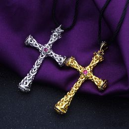 Europe & America Necklace 925 Silver Hollow Cross Pendant Necklace Women DIY Jewellery Valentine's Day Gift Q0531