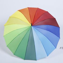 Rainbow Umbrella Windproof Fashion Automatic Long Handle Straight Anti-UV Sun Rain 16K Umbrellas JJA12420