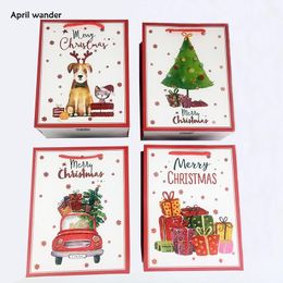 Gift Wrap 4pcs/lot Lovely Car Printed Tote Bags Christmas Tree Handbags Santa With Handles For Merry Party Supplies1