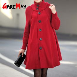 Outerwear Coats for Women Winter Warm Windbreaker Thickening Solid Colour Woollen Turtleneck Coat Female Loose Ponchos and Capes LJ201202