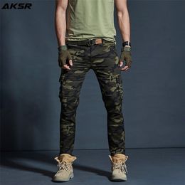 AKSR Men's Large Size Flexible Camouflage Cargo Pants Pockets Military Tactical Pants Trousers Joggers Track Pants Overalls Men 201110