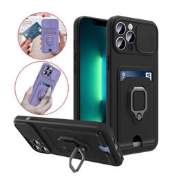 Magnetic Card Slot Slide Camera Push Window Protection Cases For iPhone 13 Pro Max 12 11 XR XS 8 Plus Samsung S22 Ultra A13 A12 A22 A32 A52 A72 A03S A02S A11 A31 A51 A71 A21S