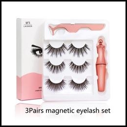 Top Magnetic Eyelashes with Eyeliner and Tweezer 3 Pairs 5 Magnetic False Eyelashes Liquid Eyeliner Makeup Set Reusable Eyelash