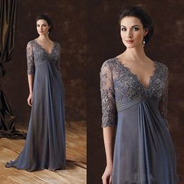 Plus Size Mother Of The Bride Dresses High Waist Appliques Lace Sheer Sleeves A-Line Chiffon Long Prom Evening Wedding Guest Gown 2023