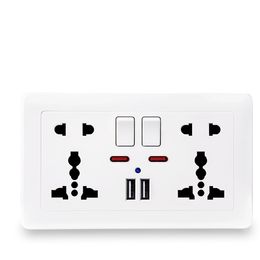 EU Standard Usb Socket Grey Power Cable Plug Embedded Panel 2.1A Dual Port AC 110-250V UK Wall Socket Universal 5 Hole Outlet portable charging devices