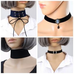 Velvet Fabric Jeans Strip Band Goth Choker Necklace Lolita Harajuku Punk Party Show Women Jewellery Cosplay Collar Gothic Batcave