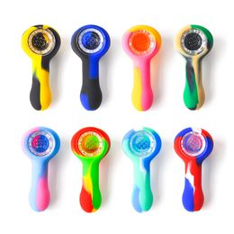 3.0 Inch Silicone Smoking Pipe with glass bowl Multi Colours Portable Hand Pipes