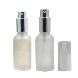 Frosted Glass Cosmetic Container Packaging Bottle 5ml 10ml 15ml 20ml 30ml 50ML 100ML Silver Cap Empty Glass Spray Mist Atomizer Essential Oil Lotion Pump Vials