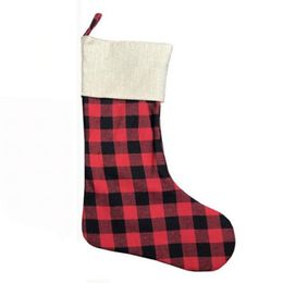 2021 Christmas Stocking Grid Plaid Xmas Stocking Pendent Candy Gifts Bag Purse Patchwork Long Socks Christmas Ornament gifts