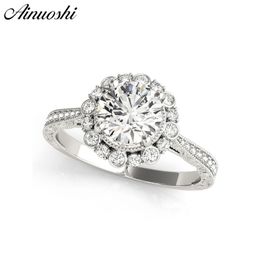 AINUOSHI Classic 925 Silver White Gold Colour Round Cut 1ct Halo Ring Women Engagement Wedding Engagement Bridal Silver Rings Y200106