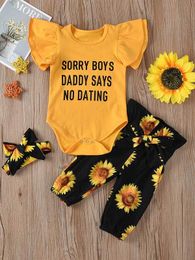 Baby Girls Sunflower And Slogan Graphic Bodysuit & Pants SHE