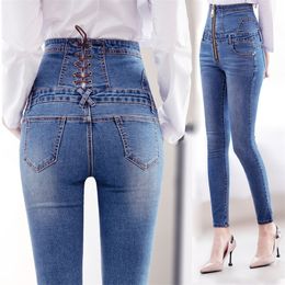 Jeans Woman High Waist Women Large Plus Size Skinny Pant Jeans Pants Women Female Mom Tight Elastic Strech Jeans With High Waist 210203