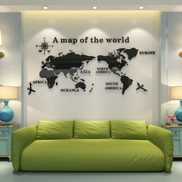 World Map DIY 3D Acrylic Wall Stickers for Living Room Educational World Map Wall Decals Mural for Children Bedroom Dorm Decor Y200102