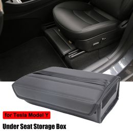For Tesla Model Y Under Seat Storage Box Folding Leather Organizer Case Car Modification Interior Auto Accessories with Cover Portable Sundries Bag