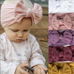 Baby Headband Jacquard Bow Knot Turban Nylon Toddler Girls Head Wrap Solid Wide Headwear Hair Accessories 18 Colours DW6381