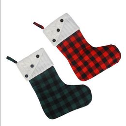 Christmas Stockings Plaid Canvas Hanging Stocking Lattice Gift Socks Candy Bags Xmas Home Party Decoration in Red White Black YG837