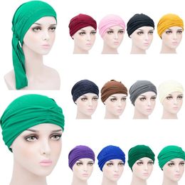 Muslim Jersey Hijab Turban Cap Pleated Soild Colour Turbante Hat Islamic Headwear India Bonnet for Women Inner Hijab Caps Fashion