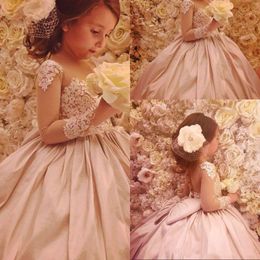 Lovely Elegant 2020 Flower Girl Dresses For Weddings Ball Gown Long Sleeves Lace Baby Long First Communion Dresses For Little Girls