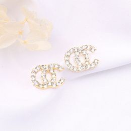 Preal Crystal Letters Stud 18K Gold Plated 925 Silver Luxury Brand Designers Geometric Famous Women Round Crystal Rhinestone Pearl Earring Wedding Party Jewerlry