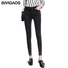 BIVIGAOS New Bottom Bem Lace Lacework Jeans Leggings Women Skinny Slim Pencil Pants Black Thin Stretch Jeggings Korean Jeans 201105